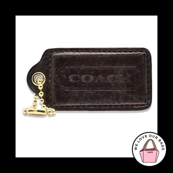 3" XL COACH Bronze Brown Metallic Leather Brass Fob Bag Charm Keychain Hang Tag - Picture 1 of 1